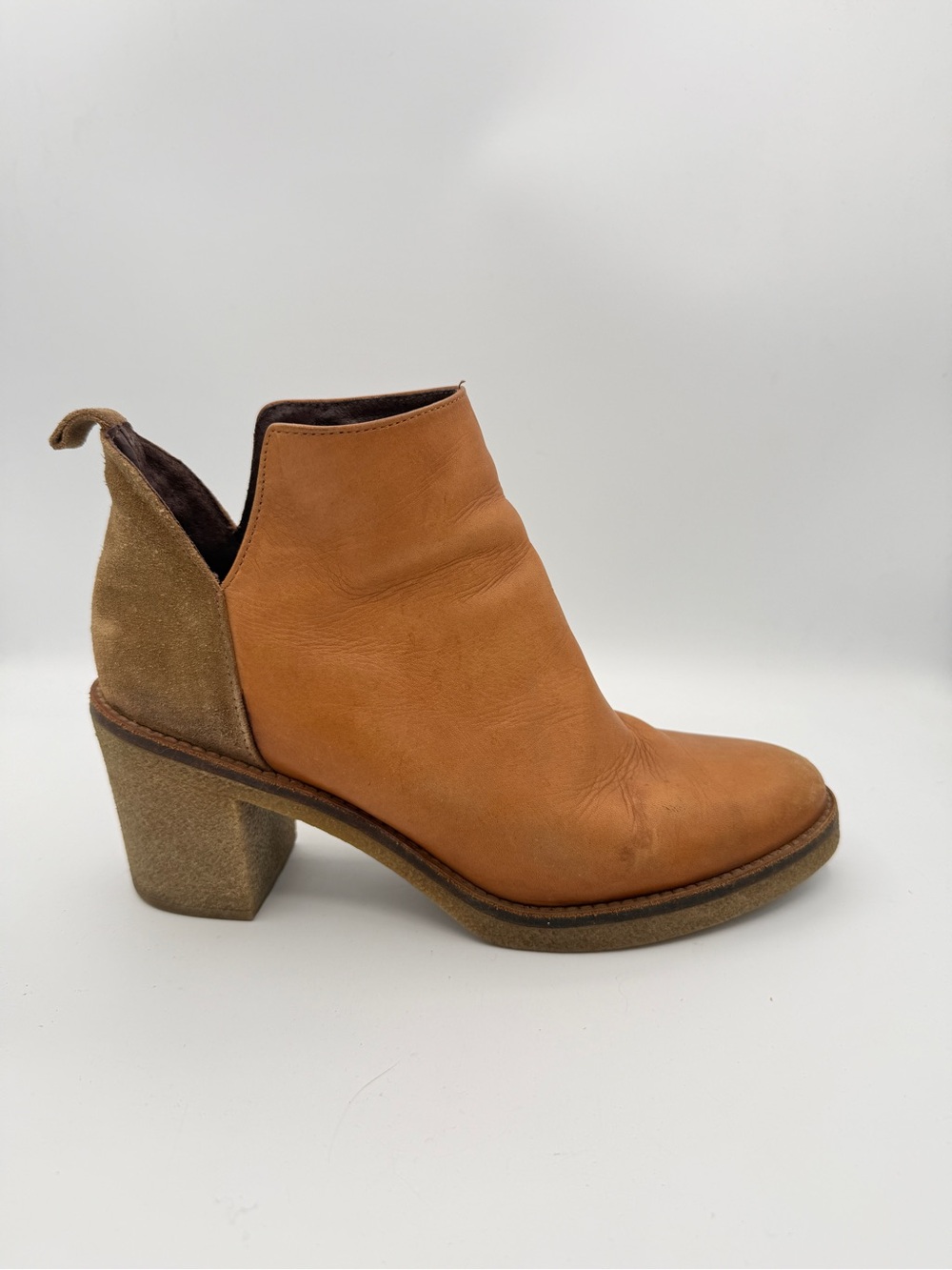 Miista London Brown  Leather Suede Heeled Ankle Boot Boho  38